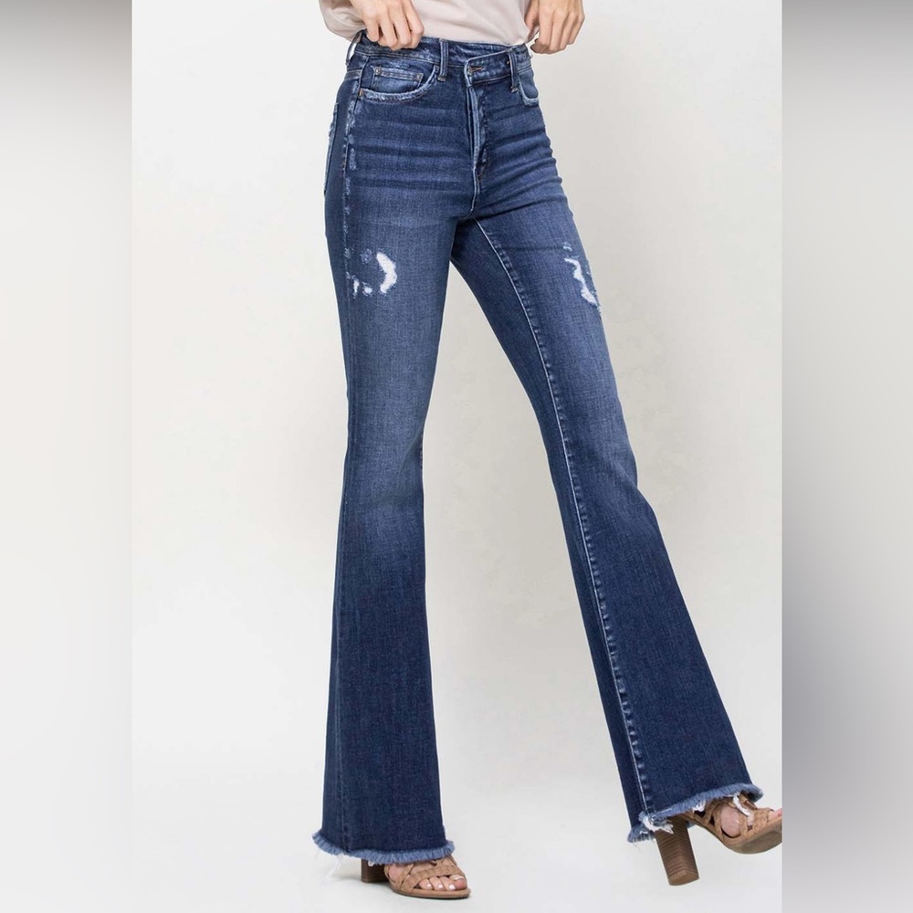 Flying Monkey Crossover Button Fly Raw Hem Flare … - image 2